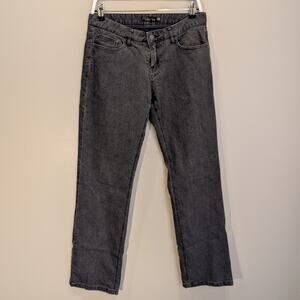 PrAna Fleece Lined Denim Pants Grey Print Camping Hiking Warm Layer - Size 6/28